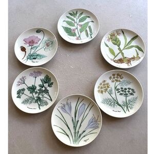 Horchow Herb Spice Floral Garden Luncheon Dessert China Plates - Set of 6